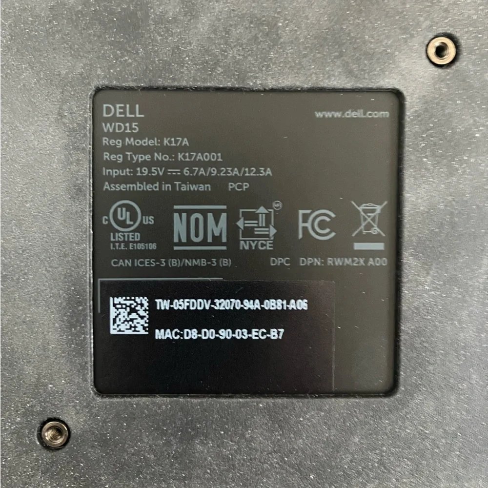 Dell WD15 USB-C Thunderbolt Docking Station with 130W Adapter